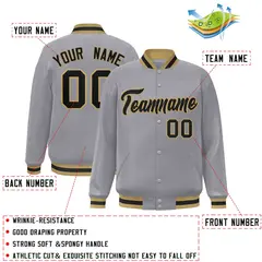 Gray Black-Old Gold Varsity Full-Snap Letterman Jacket 2