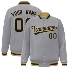 Gray Black-Old Gold Varsity Full-Snap Letterman Jacket 1