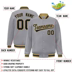 Gray Black-Old Gold Varsity Full-Snap Letterman Jacket 2