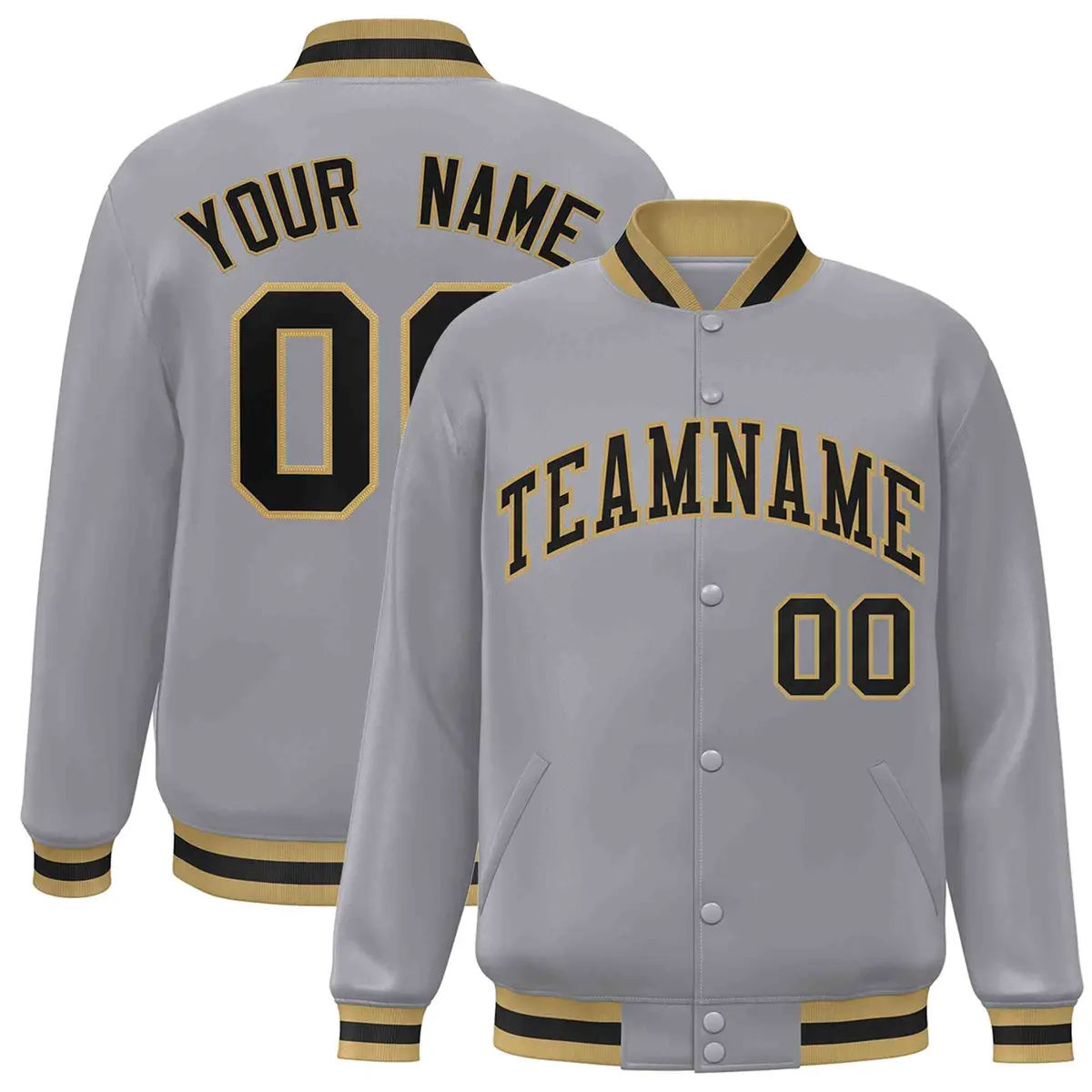 Gray Black-Old Gold Varsity Full-Snap Letterman Jacket