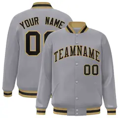 Gray Black-Old Gold Varsity Full-Snap Letterman Jacket 1