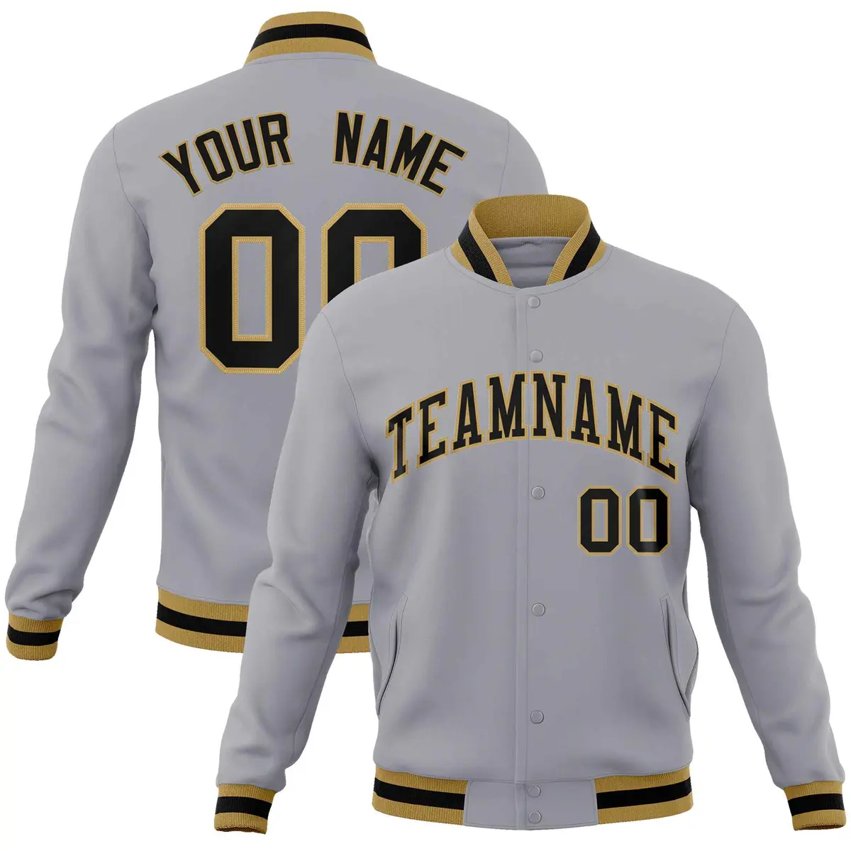 Gray Black-Old Gold Varsity Full-Snap Letterman Jacket