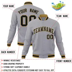 Gray Black-Old Gold Varsity Full-Snap Letterman Jacket 4
