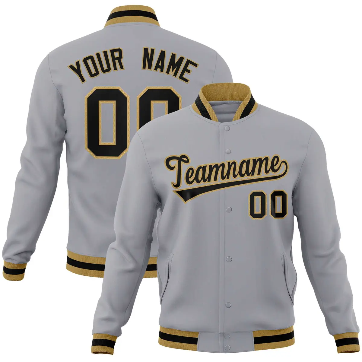 Gray Black-Old Gold Varsity Full-Snap Letterman Jacket