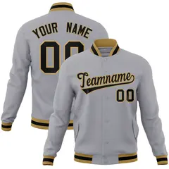 Gray Black-Old Gold Varsity Full-Snap Letterman Jacket 1