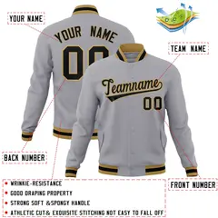 Gray Black-Old Gold Varsity Full-Snap Letterman Jacket 4