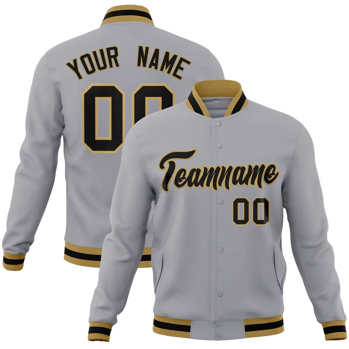 Gray Black-Old Gold Varsity Full-Snap Letterman Jacket