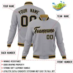 Gray Black-Old Gold Varsity Full-Snap Letterman Jacket 4
