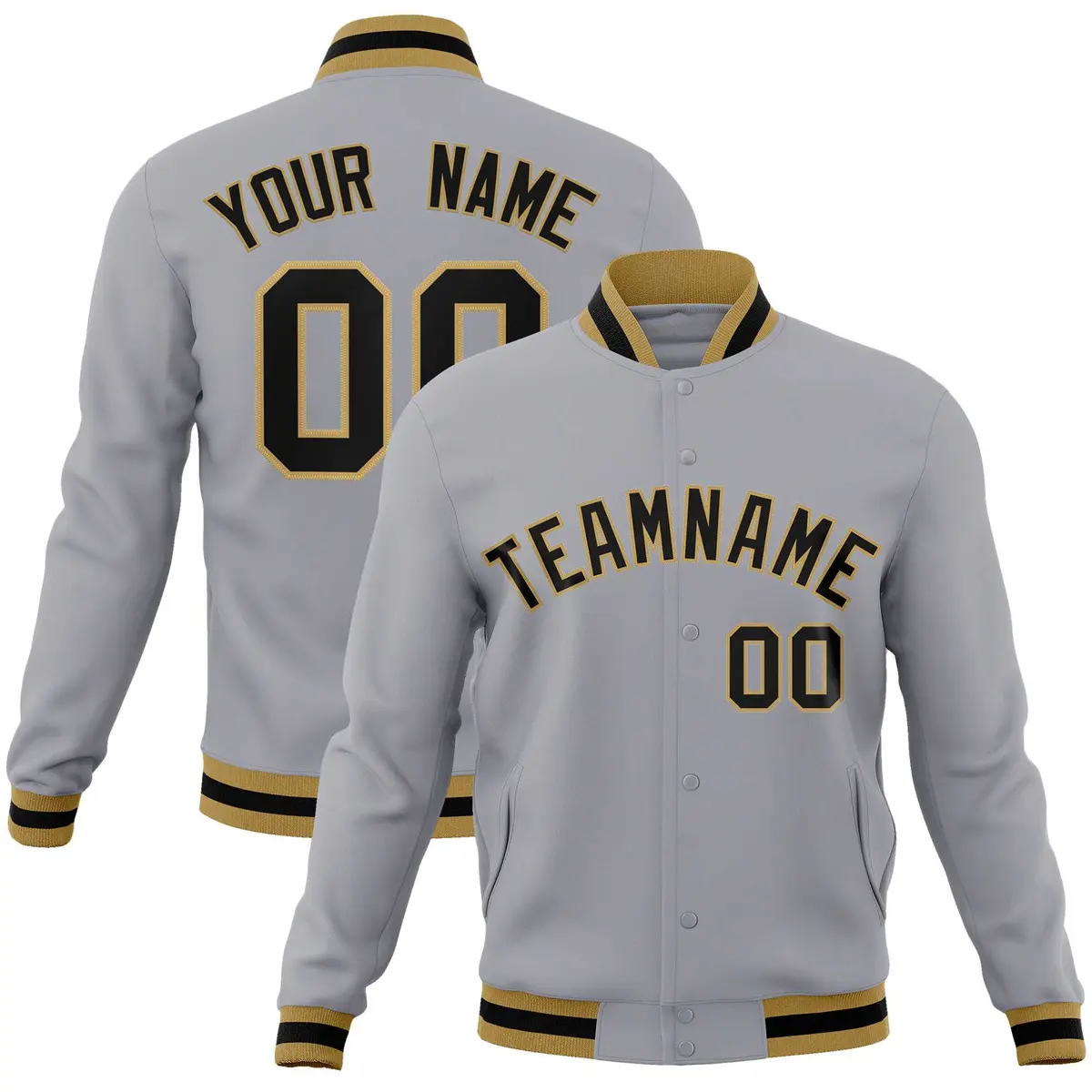 Gray Black-Old Gold Varsity Full-Snap Letterman Jacket