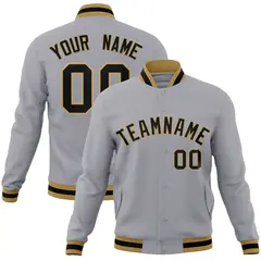 Gray Black-Old Gold Varsity Full-Snap Letterman Jacket 1