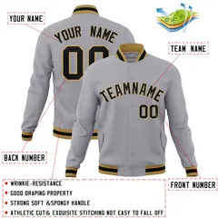Gray Black-Old Gold Varsity Full-Snap Letterman Jacket 4