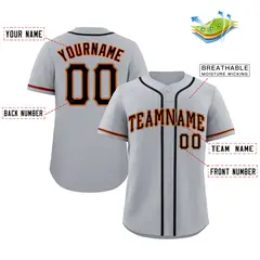 Gray Black-Orange Classic Authentic Baseball Jersey 2