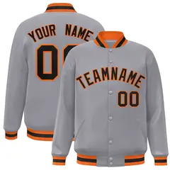 Gray Black-Orange Classic Varsity Full-Snap Letterman Jacket 1