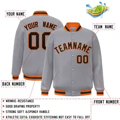 Gray Black-Orange Classic Varsity Full-Snap Letterman Jacket 2