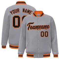 Gray Black-Orange Classic Varsity Full-Snap Letterman Jacket 1
