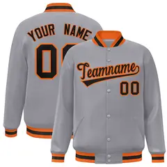 Gray Black-Orange Classic Varsity Full-Snap Letterman Jacket 1