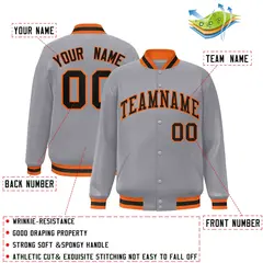 Gray Black-Orange Classic Varsity Full-Snap Letterman Jacket 2