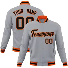 Gray Black-Orange Classic Varsity Full-Snap Letterman Jacket 1
