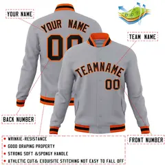 Gray Black-Orange Classic Varsity Full-Snap Letterman Jacket 4