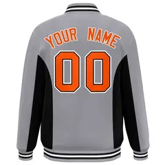 Gray Black-Orange Color Block Varsity Letterman Baseball Jacket 4