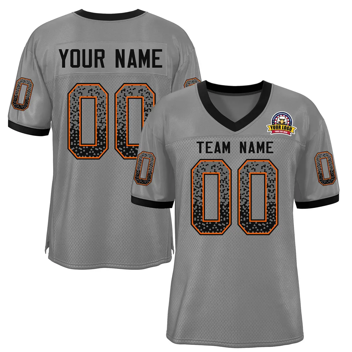 Gray Black-Orange Drift Fashion Mesh Football Jersey