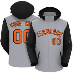 Gray Black-Orange Raglan Sleeves Waterproof Jacket 1