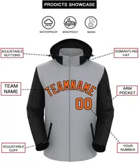 Gray Black-Orange Raglan Sleeves Waterproof Jacket 2