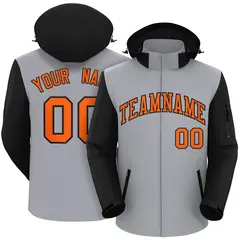 Gray Black-Orange Raglan Sleeves Waterproof Jacket 1