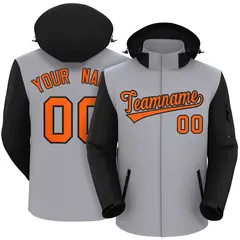 Gray Black-Orange Raglan Sleeves Waterproof Jacket 1