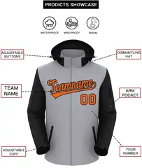 Gray Black-Orange Raglan Sleeves Waterproof Jacket 2