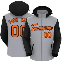 Gray Black-Orange Raglan Sleeves Waterproof Jacket 1