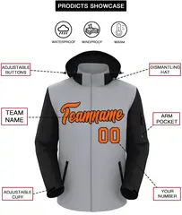 Gray Black-Orange Raglan Sleeves Waterproof Jacket 2