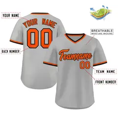 Gray Black-Orange V-Neck Pullover Baseball Jersey 2