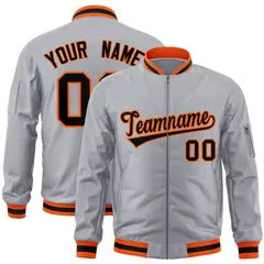 Gray Black-Orange Varsity Full-Zip Letterman Bomber Jacket 1