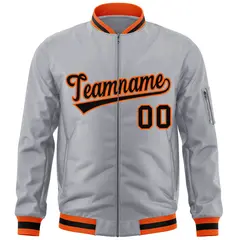 Gray Black-Orange Varsity Full-Zip Letterman Bomber Jacket 3
