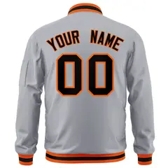 Gray Black-Orange Varsity Full-Zip Letterman Bomber Jacket 4