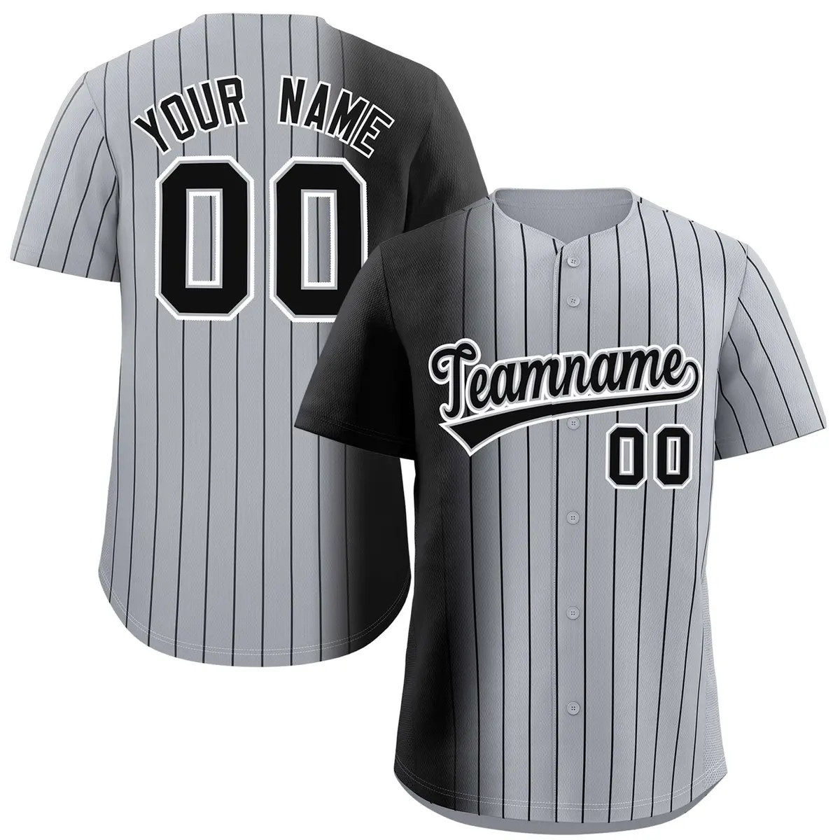 Gray Black Pinstripe Gradient Baseball Jersey