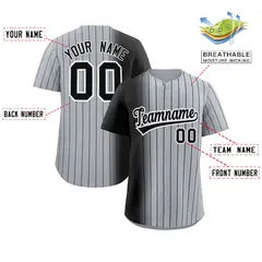 Gray Black Pinstripe Gradient Baseball Jersey 2