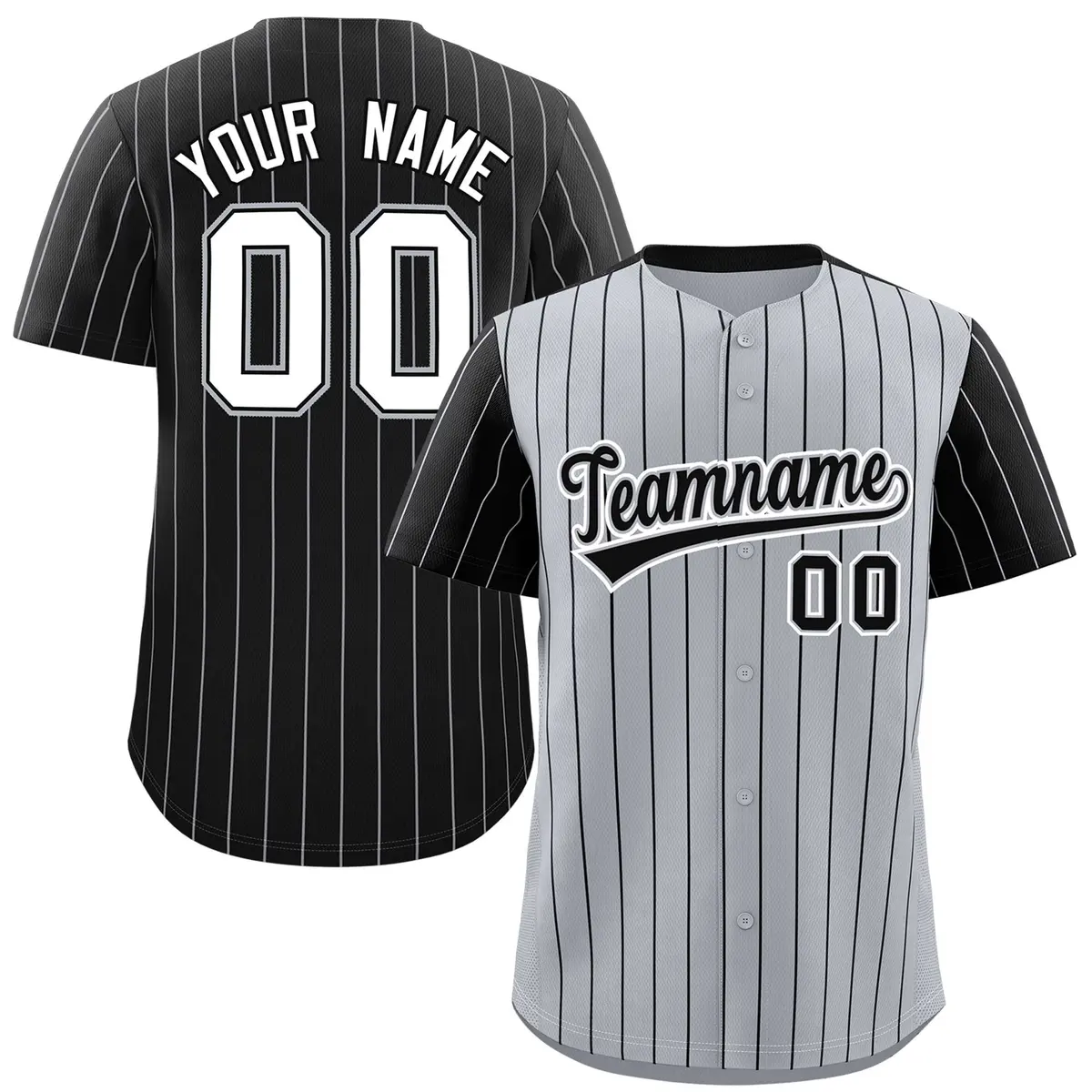 Gray Black Pinstripe Raglan Sleeves Baseball Jersey