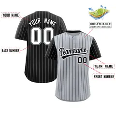 Gray Black Pinstripe Raglan Sleeves Baseball Jersey 2
