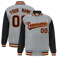 Gray Black Pinstripe Raglan Varsity Letterman Jacket 1