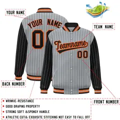 Gray Black Pinstripe Raglan Varsity Letterman Jacket 2