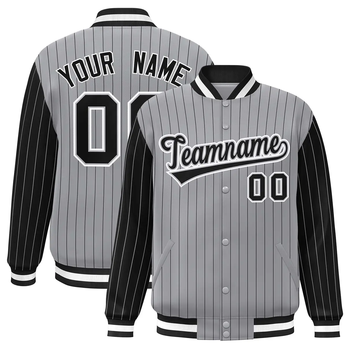 Gray Black Pinstripe Raglan Varsity Letterman Jacket