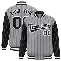 Gray Black Pinstripe Raglan Varsity Letterman Jacket 1