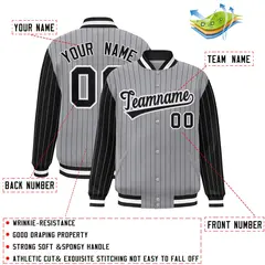 Gray Black Pinstripe Raglan Varsity Letterman Jacket 2