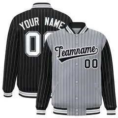 Gray Black Pinstripe Raglan Varsity Letterman Jacket 1