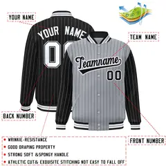 Gray Black Pinstripe Raglan Varsity Letterman Jacket 2