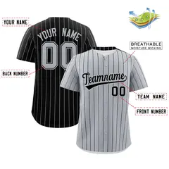Gray Black Pinstripe Two-Tone Authentic Baseball Jersey 2