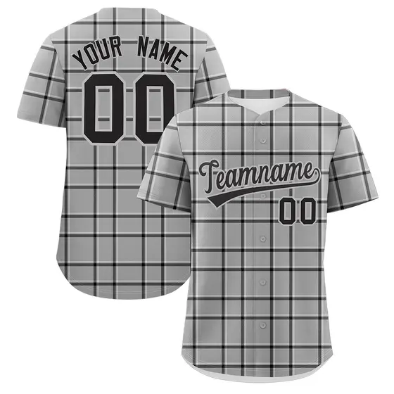 Gray Black Plaid Authentic Baseball Jersey