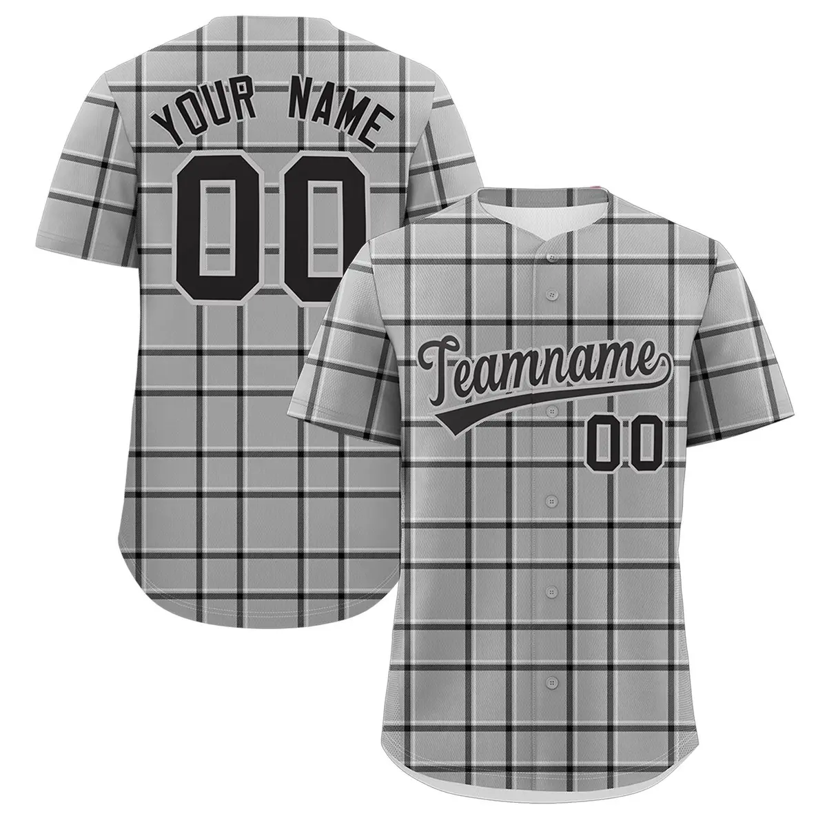 Gray Black Plaid Authentic Baseball Jersey